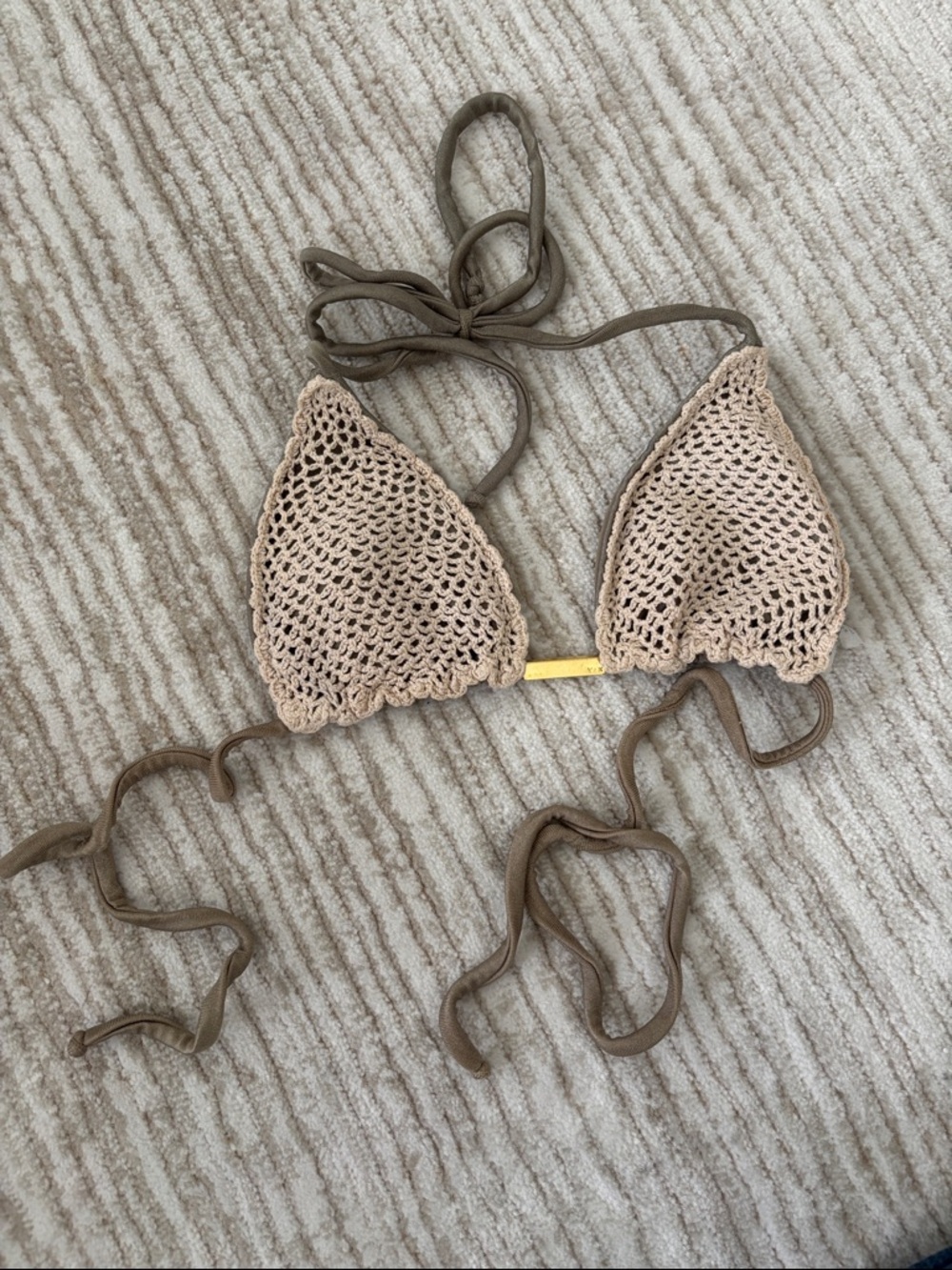 Vix Beige Crochet Triangle Bikini Top